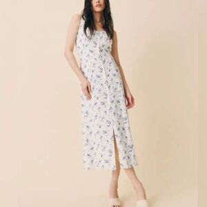 Reformation Londyn Dress in Orlaya White Blue Floral Midi Sleeveless Dress